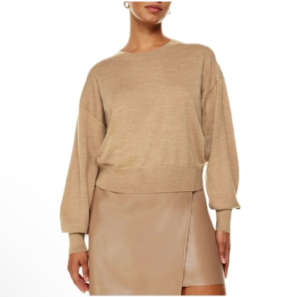 ARITZIA Babaton Donatello 100% Soft Fine Wool Crewneck Sweater Camel Tan S sz